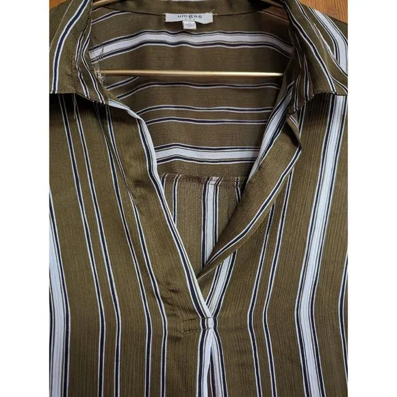 Umgee Top Womens Large Green White Striped Gauzy Oversized Tunic Blouse - Picture 4 of 8
